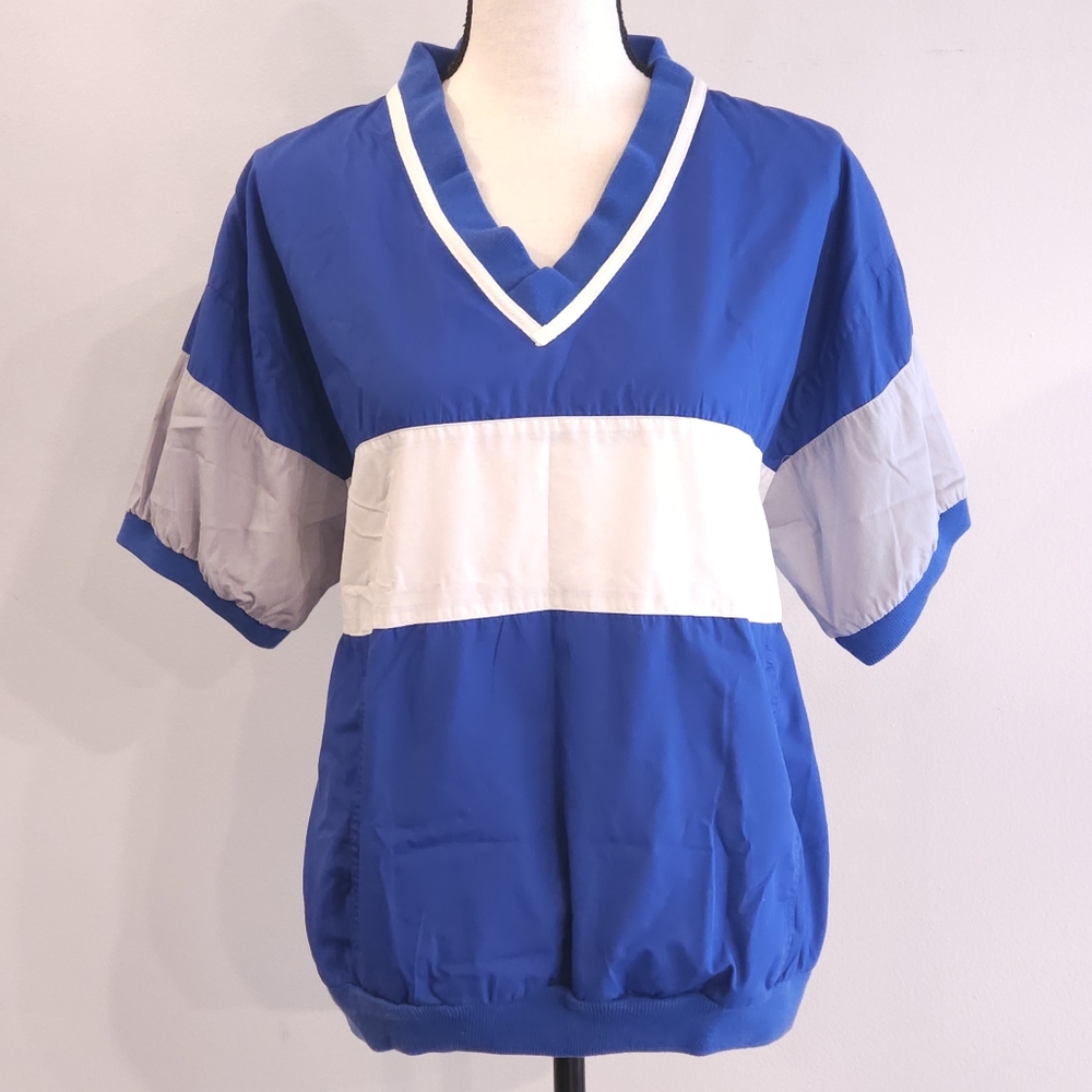 Dior Vintage Jersey Shirt Short Sleeve Top V-neck Loose Fit Colorblock Blue